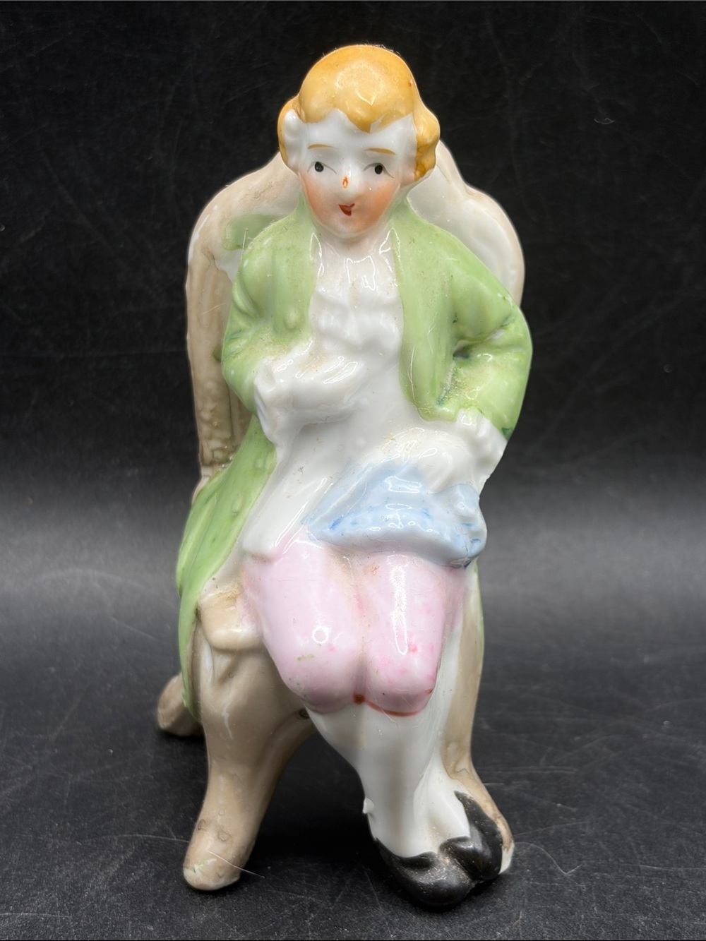 Vintage Hand Painted Colonial Man in Chair Ceramic Figure Figurine Made in Japan